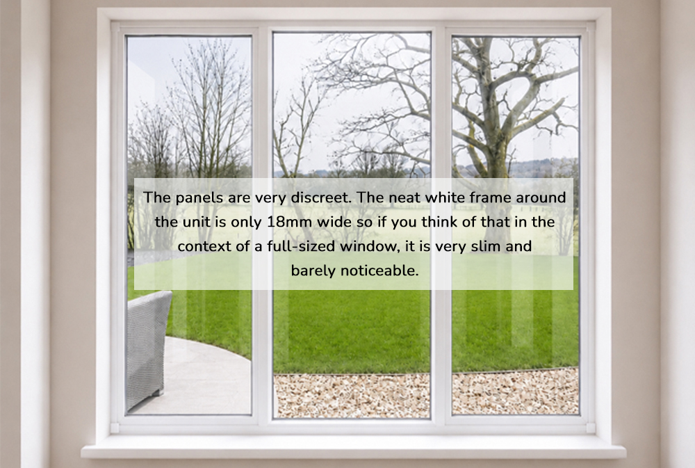Discreet glazing panel with neat white frame