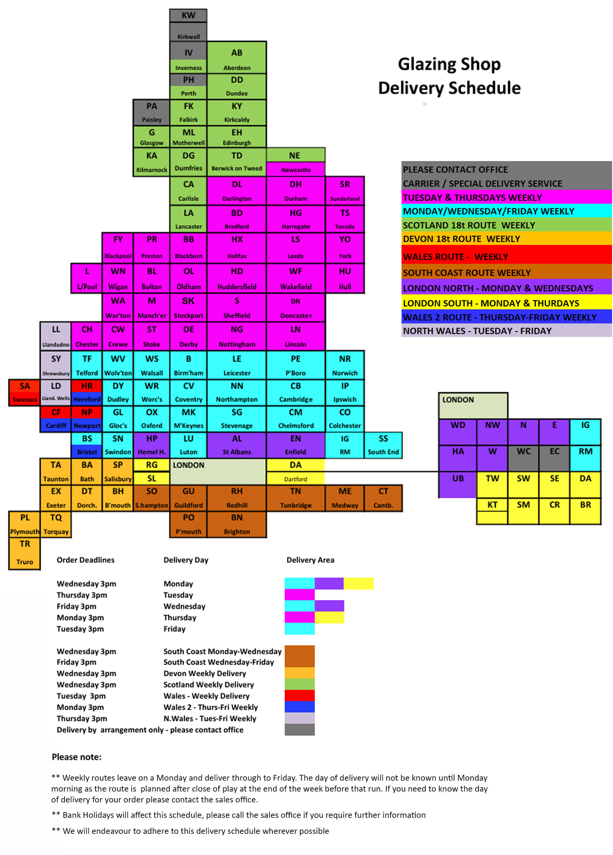 Glazing Shop Delivery Map