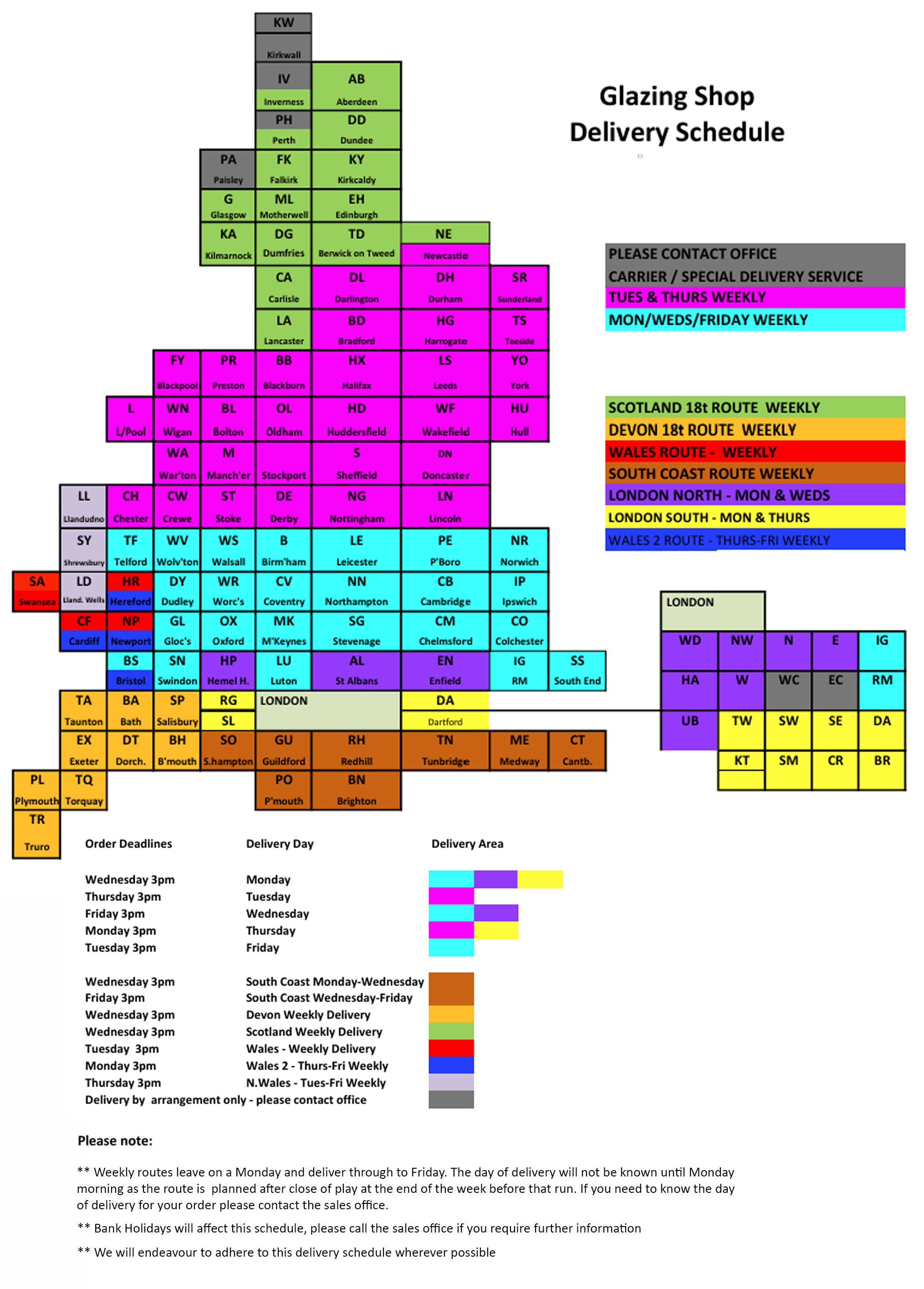 Glazing Shop Delivery Map
