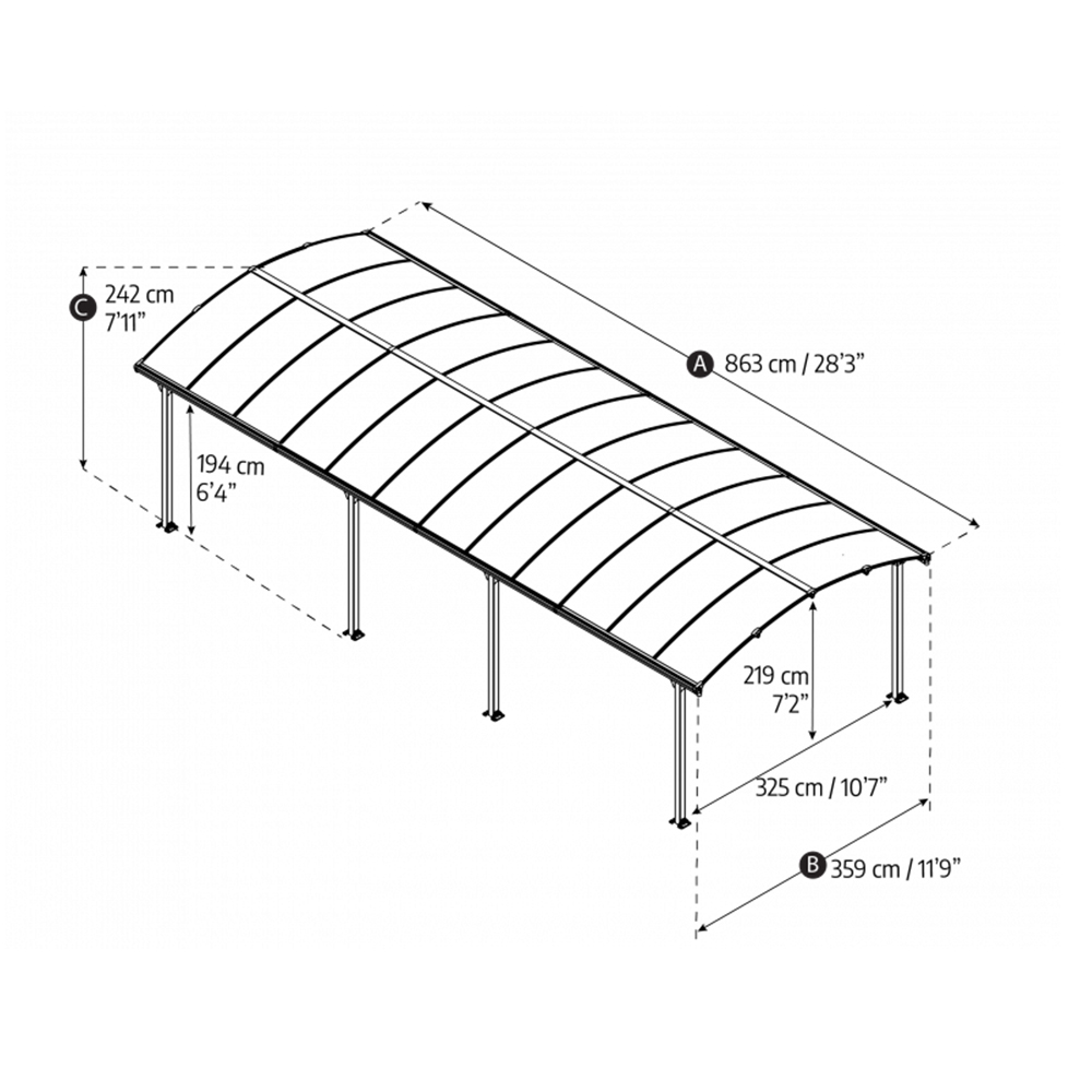 Crescent carport dimensions - length 8.5m x width 3.6m