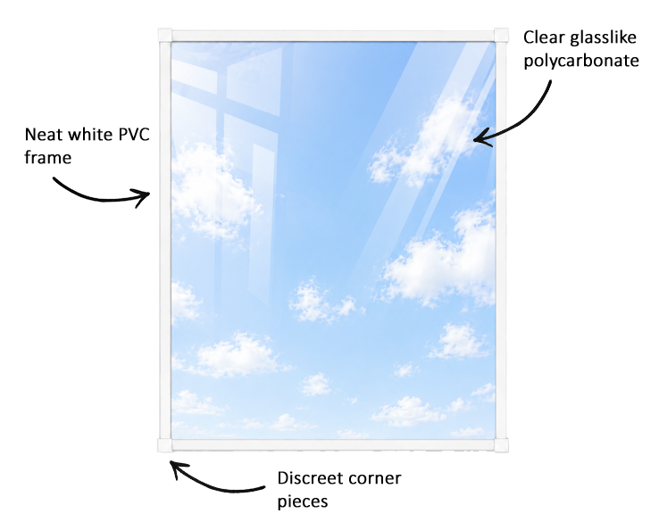 Magnetic secondary glazing with clear polycarbonate, pvc frame and corner pieces